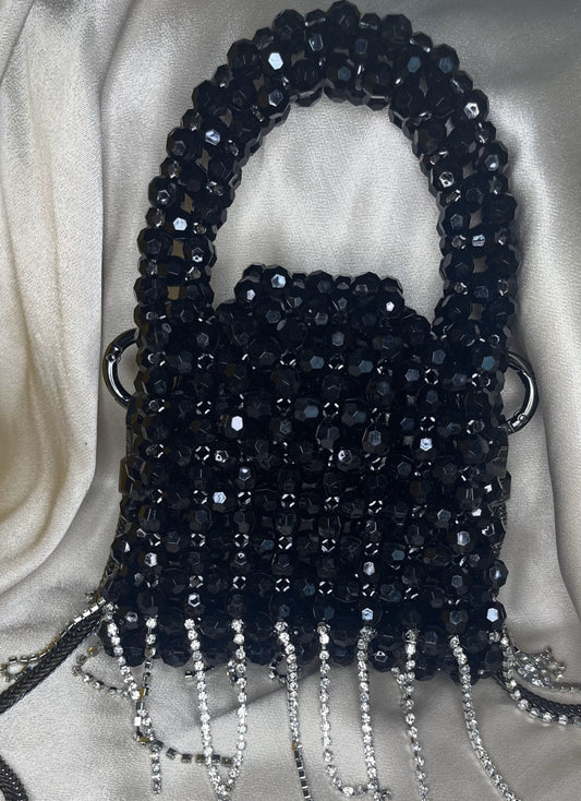 MODEL №16 black handmade beaded handbag with crystals