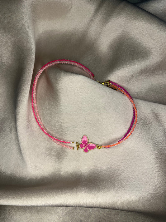 PINK BUTTERFLY handmade choker